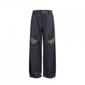 Women's Wide Cargo Pants with Checked Pattern Inserts and Decorative Button Plackets Fashion Glam
