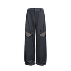 Women's Wide Cargo Pants with Checked Pattern Inserts and Decorative Button Plackets Fashion Glam