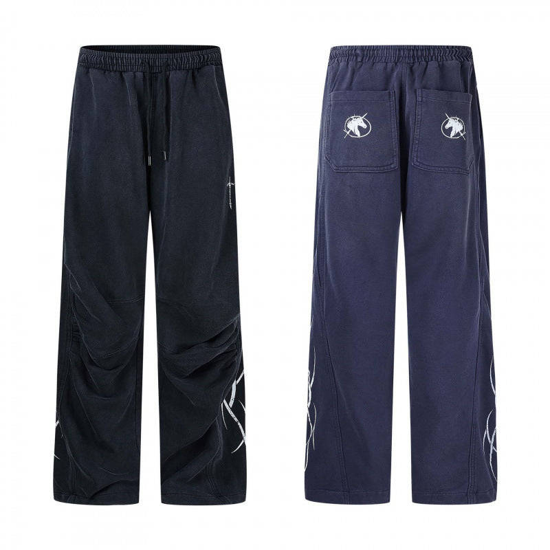 Men's loose sweatpants in baggy cut with elastic waistband, drawstring and gathered knee area Fashion Glam