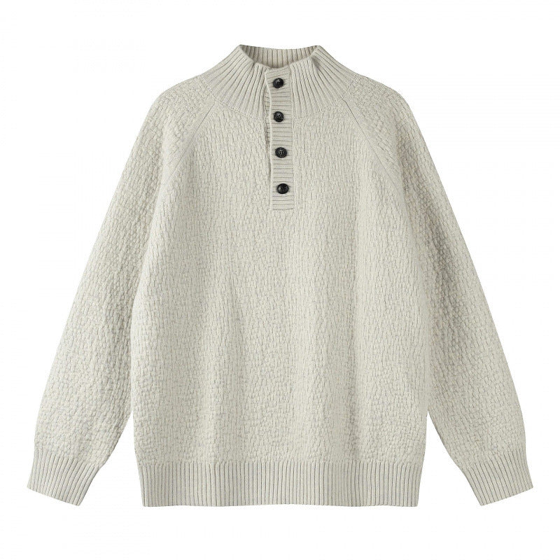 Unisex Structured Half-Zip Knit Sweater with Henley Button Placket and Raglan Sleeves Fashion Glam