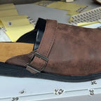 Men's Leather Mule Clog with adjustable buckle strap and padded comfort footbed Fashion Glam