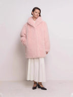 Women's Mid-length fluffy teddy faux fur coat with standing shawl collar Fashion Glam
