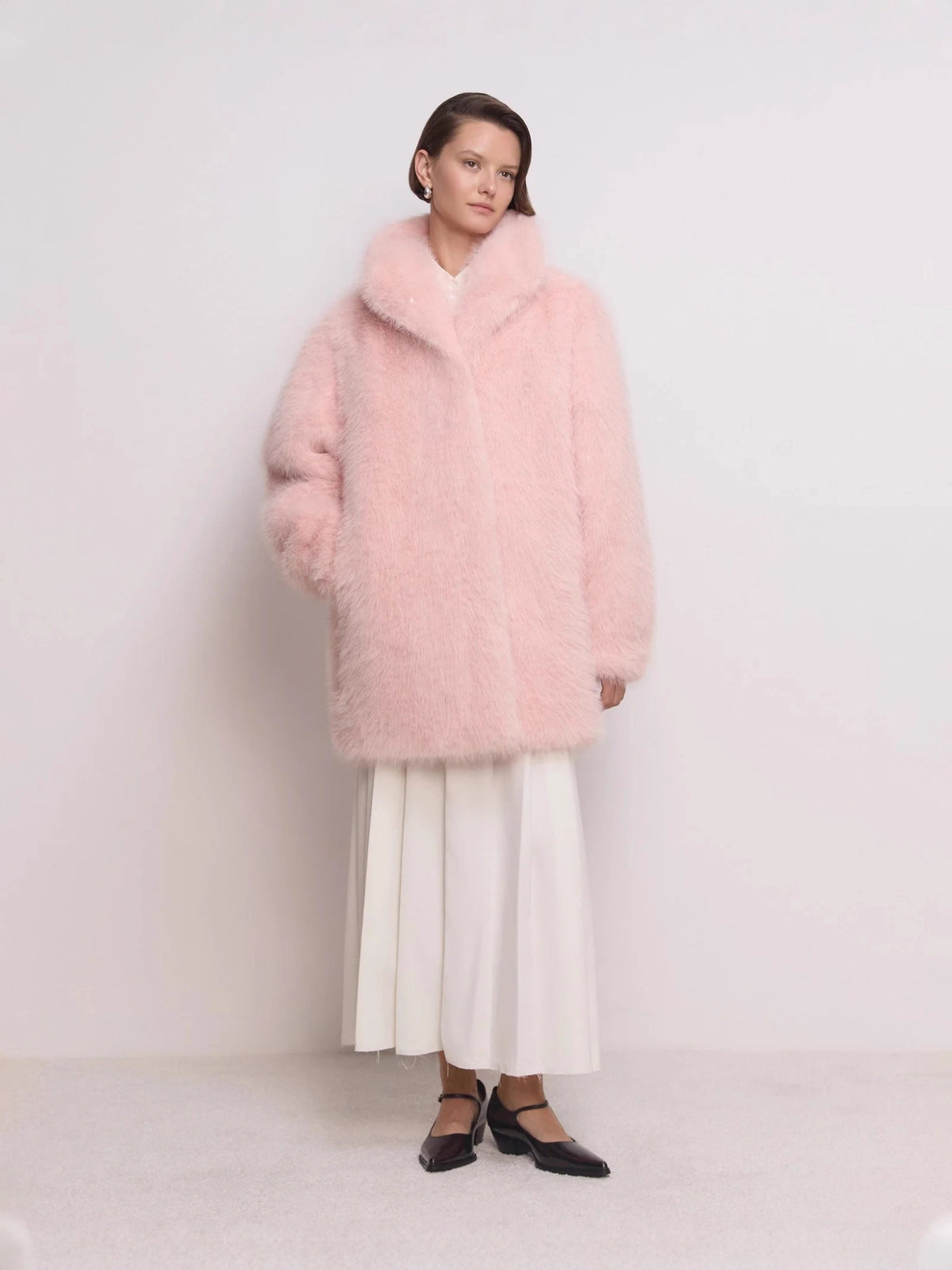 Women's Mid-length fluffy teddy faux fur coat with standing shawl collar Fashion Glam