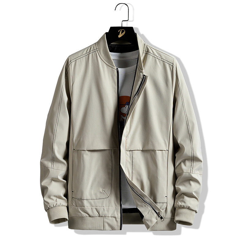 Men's Lightweight Bomber Jacket with Contrast Stitching, Zipper and Patch Pockets Fashion Glam