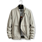Men's Lightweight Bomber Jacket with Contrast Stitching, Zipper and Patch Pockets Fashion Glam