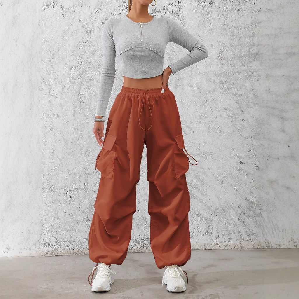 Women’s cargo pants with elastic waistband and practical side pockets Fashion Glam