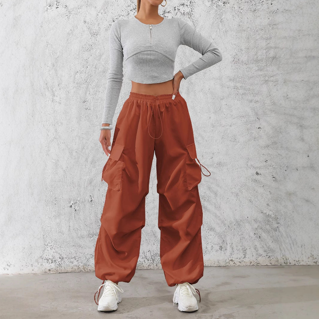 Women’s cargo pants with elastic waistband and practical side pockets Fashion Glam