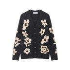 Women's Short Cardigan with Leopard Print and Pearl Flower Buttons Fashion Glam