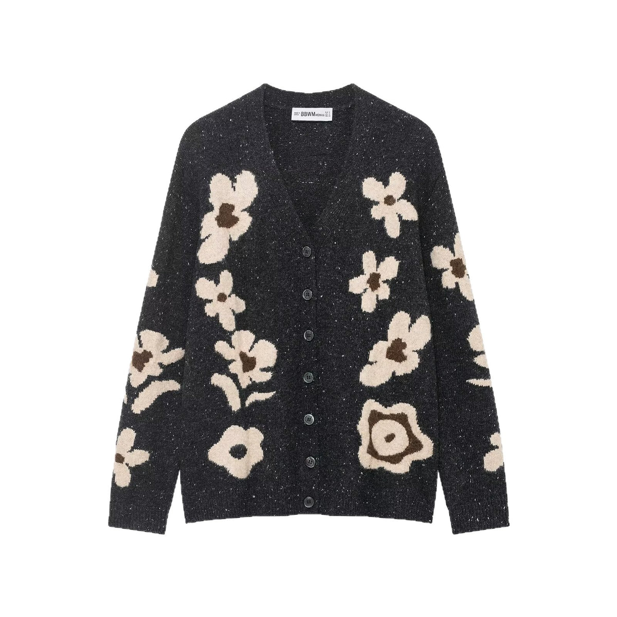 Women's Short Cardigan with Leopard Print and Pearl Flower Buttons Fashion Glam