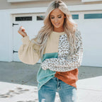 Ladies Oversize Patchwork Sweater with Animal Print and Textured Knit Fashion Glam