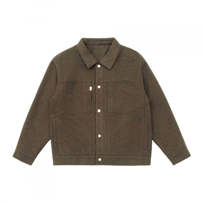 Men's Oversize Shirt Jacket in Boxy Cut made of Wool Blend with Snap Button Placket and Patch Pockets Fashion Glam