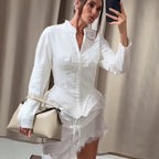 Women's Tailored Blazer Jacket with Corset Effect, Peplum and Stand-Up Collar Fashion Glam