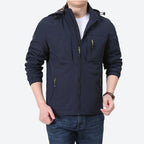 Men's Windproof Microfiber Utility Jacket with Hood and Multiple Zipper Pockets Fashion Glam