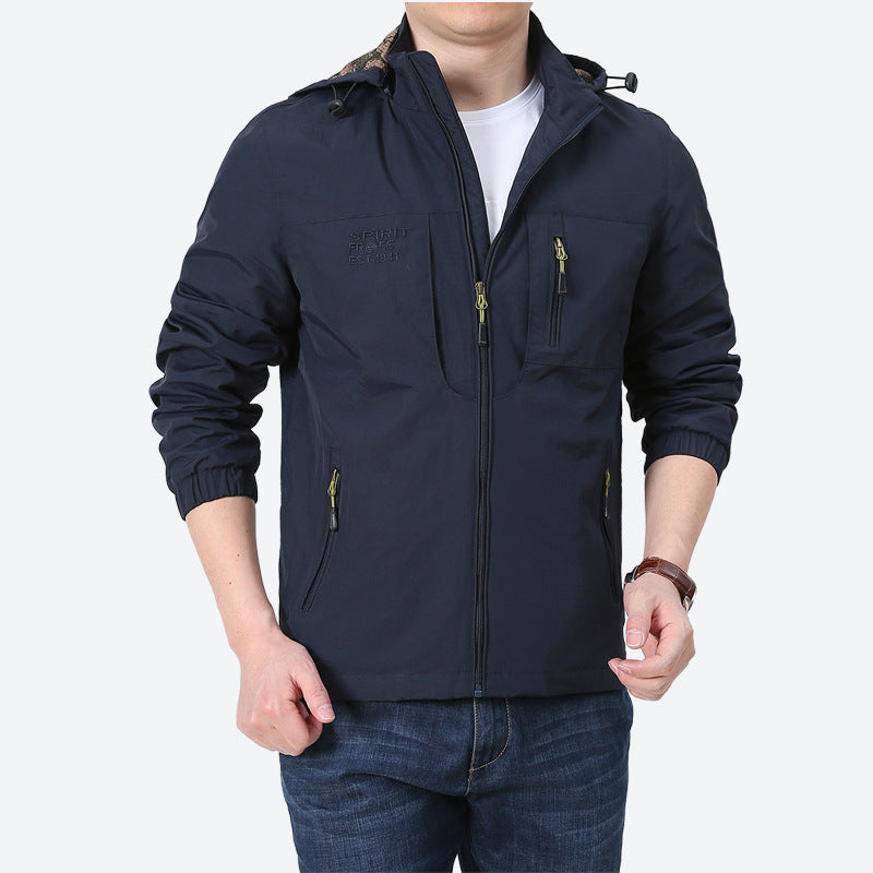 Men's Windproof Microfiber Utility Jacket with Hood and Multiple Zipper Pockets Fashion Glam