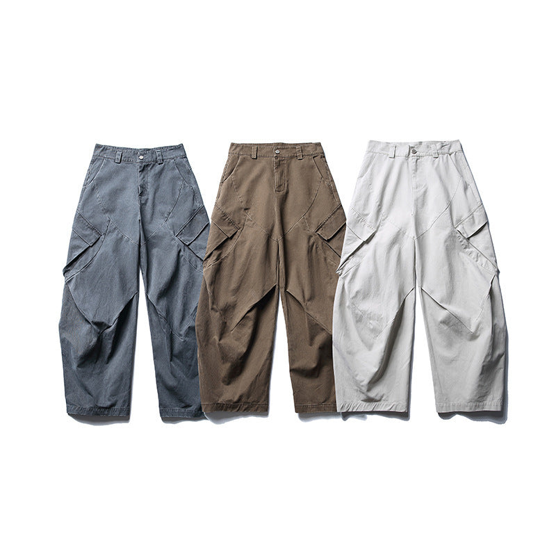 Men's wide cargo pants with asymmetrical flap pockets and cropped leg Fashion Glam