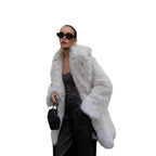 Women's Long Pile Oversized Faux Fur Coat with Boxy Silhouette and Open Cut Fashion Glam