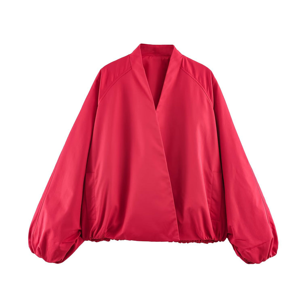 Women's Oversized Bomber Jacket with Kimono Sleeves and Elastic Hem Fashion Glam