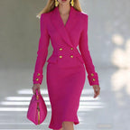 Women's Two-Piece Tailored Double-Breasted Blazer with Pencil Skirt Fashion Glam