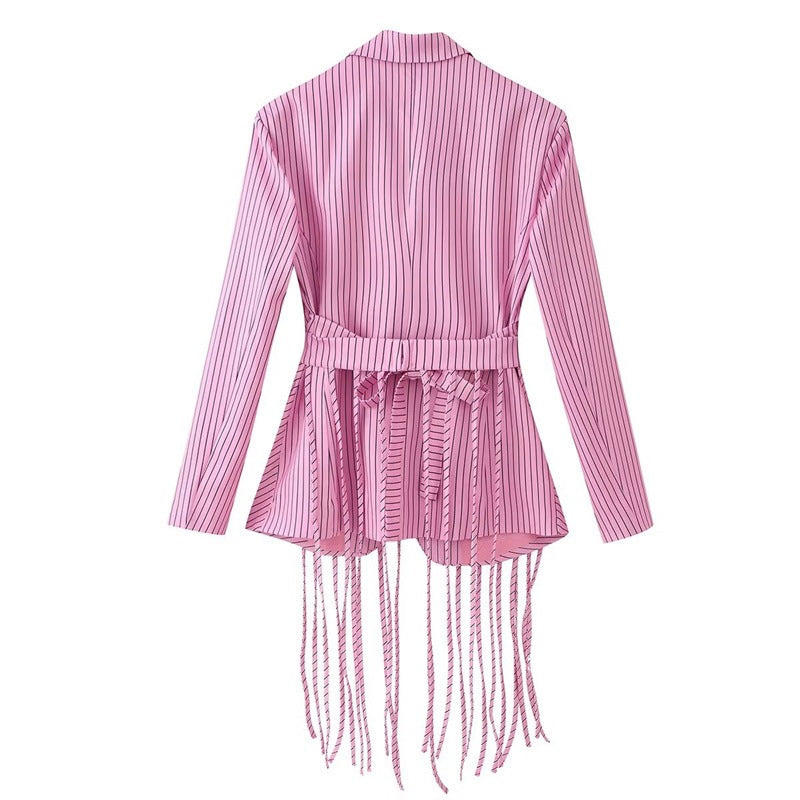 Women's tailored blazer with fringe hem and pinstripes Fashion Glam