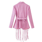 Women's tailored blazer with fringe hem and pinstripes Fashion Glam