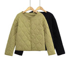 Ladies Quilted Short Jacket in Oversized Cut with Round Neck and Wave Stitching Fashion Glam