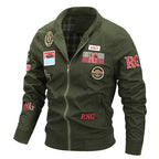 Men's Canvas Bomber Jacket with Vintage Patch Details and Ribbed Cuffs Fashion Glam