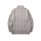 Unisex Chunky Knit Zip-up Cardigan with Cable Pattern and High Ribbed Collar Fashion Glam