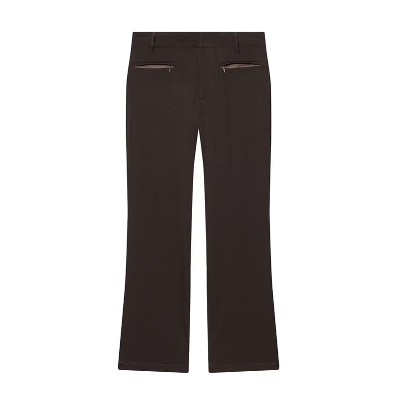 Women High-Waisted Flared Trousers with Belt Loops and Welt Pockets Fashion Glam