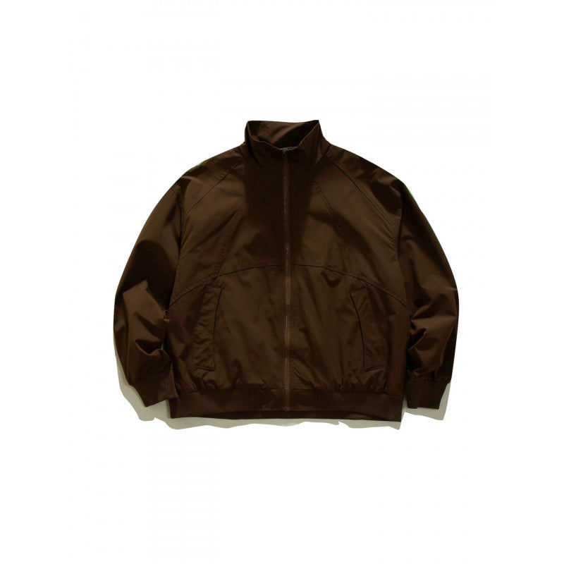 Men's Lightweight Boxy Training Jacket with Stand-Up Collar, Raglan Sleeves and Ribbed Hem Fashion Glam