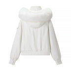 Women's short cut winter bomber jacket with hood and faux fur trim Fashion Glam