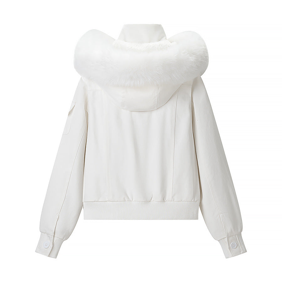 Women's short cut winter bomber jacket with hood and faux fur trim Fashion Glam
