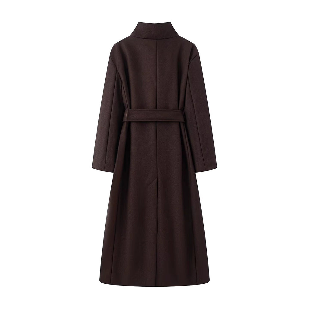 Women oversized wool blend coat with stand-up collar and tie belt Fashion Glam