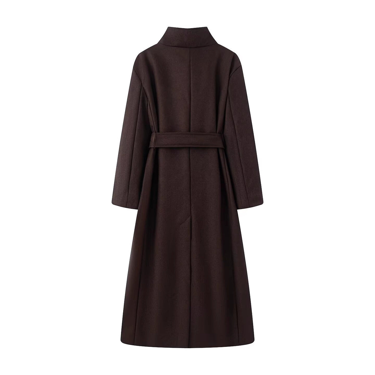 Women oversized wool blend coat with stand-up collar and tie belt Fashion Glam