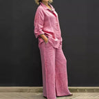 Women's Relaxed-Buttondown-Shirt and High-Waist-Palazzo in Linen Look Fashion Glam