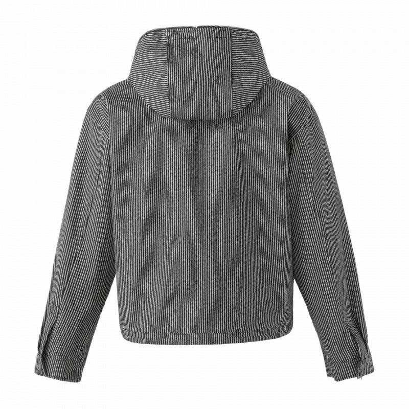 Unisex hooded jacket in boxy cut with double zipper and pinstripe look Fashion Glam