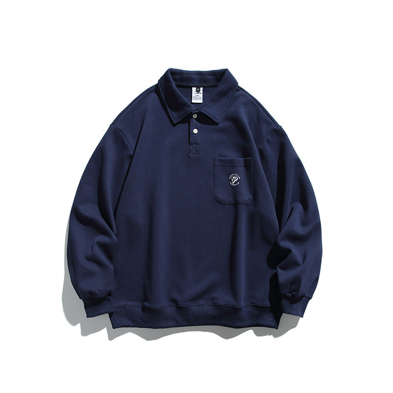 Unisex Oversize Polo Shirt Sweatshirt with Chest Pocket and Ribbed Hem Fashion Glam