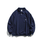 Unisex Oversize Polo Shirt Sweatshirt with Chest Pocket and Ribbed Hem Fashion Glam