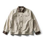 Men's Oversize Trucker Jacket made of Canvas with Contrast Check Collar and Patch Chest Pockets Fashion Glam