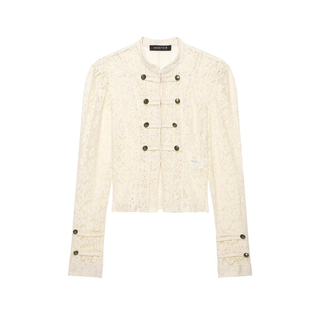 Women's lace jacket with Mandarin collar and decorative frog closures Fashion Glam