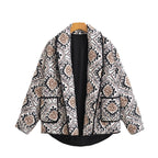 Women's quilted kimono jacket with graphic ethnic print and waist belt Fashion Glam