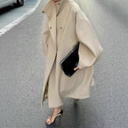 Women's Oversize Cocoon Coat with High Stand-Up Collar and Concealed Button Placket Fashion Glam
