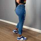 Women's high-cut ankle-length skinny jeans with generous rip details and raw hem Fashion Glam