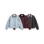 Men's Boxy Canvas Jacket with Cord Collar and Concealed Button Placket Fashion Glam