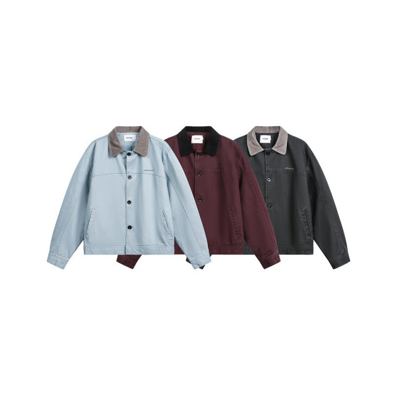Men's Boxy Canvas Jacket with Cord Collar and Concealed Button Placket Fashion Glam