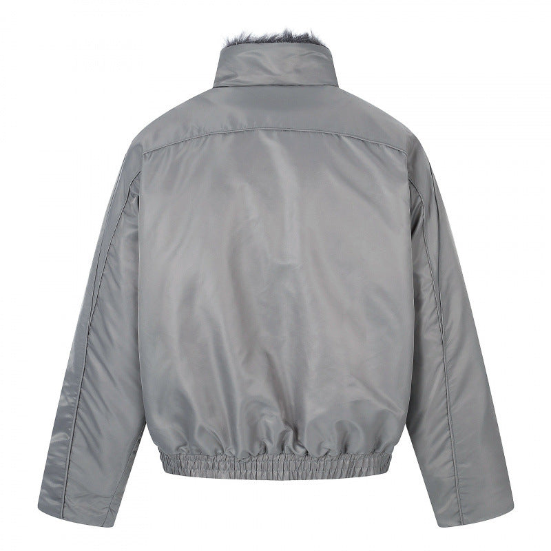 Men's short jacket in retro puffer style with high-closing faux fur collar and decorative wave quilting Fashion Glam