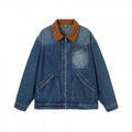 Men's Oversized Denim Jacket with Cord Collar and Diagonal Chest Pocket Detail Fashion Glam