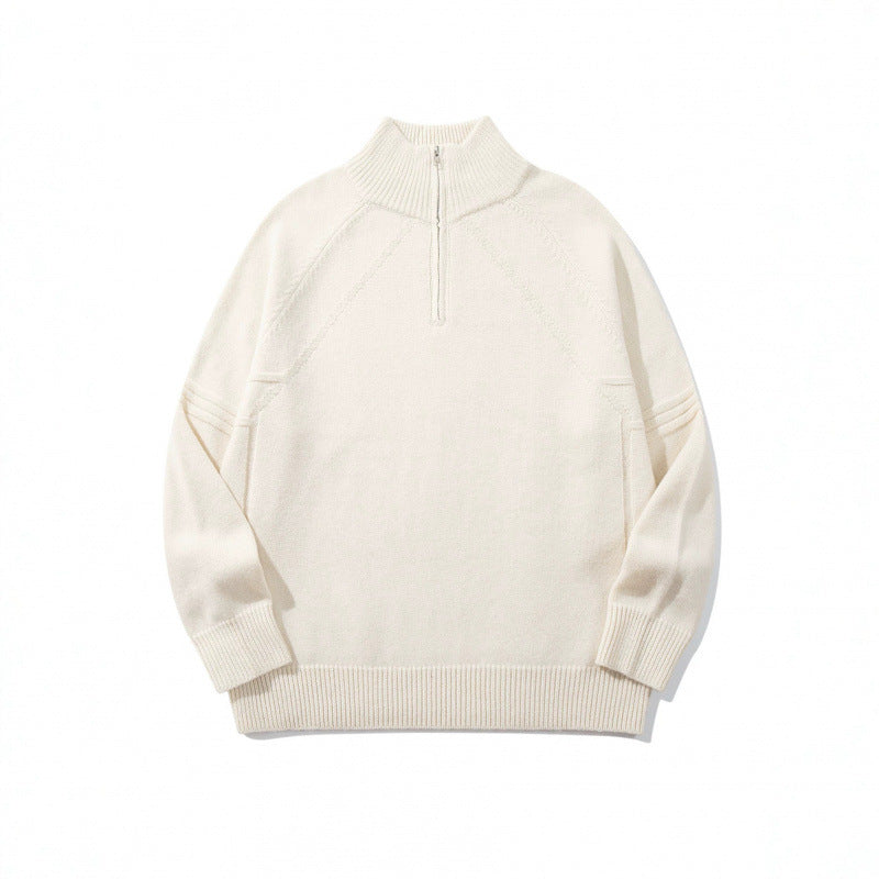Unisex Knit Half-Zip Sweater with High Ribbed Collar and Raglan Sleeves Fashion Glam