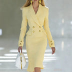 Women's Two-Piece Tailored Double-Breasted Blazer with Pencil Skirt Fashion Glam
