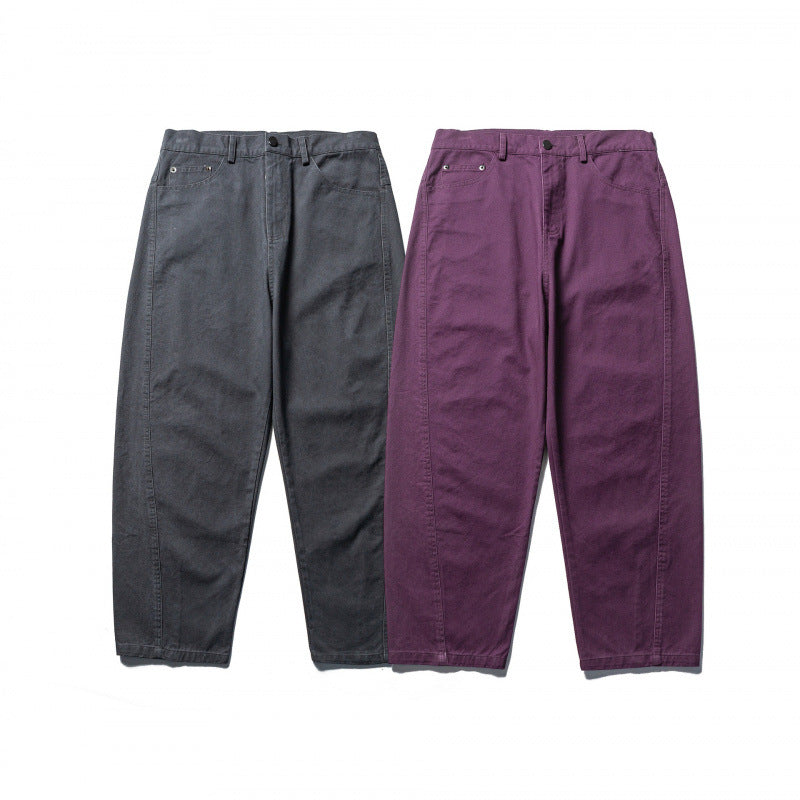 Men's Wide Tapered Denim Pants with High Waist and Prominent Step Closures Fashion Glam