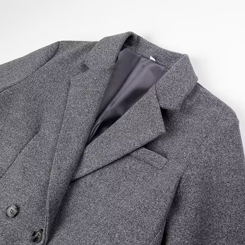 Ladies Maxi Cocoon Wool Blend Coat with Double-Breasted Front, Notched Collar and Concealed Side Pockets Fashion Glam